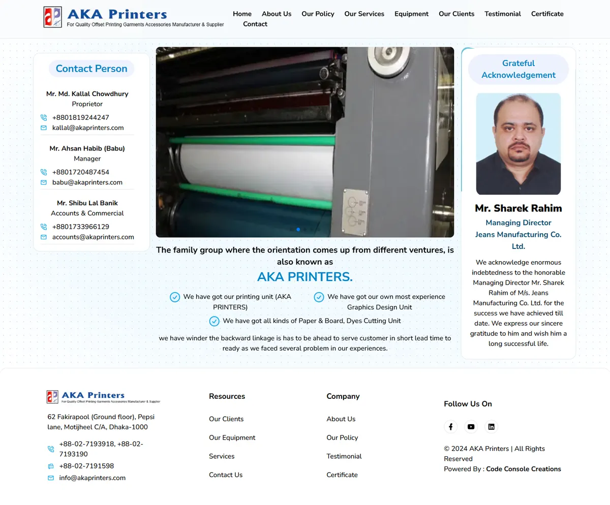 Homepage of AKA Printers