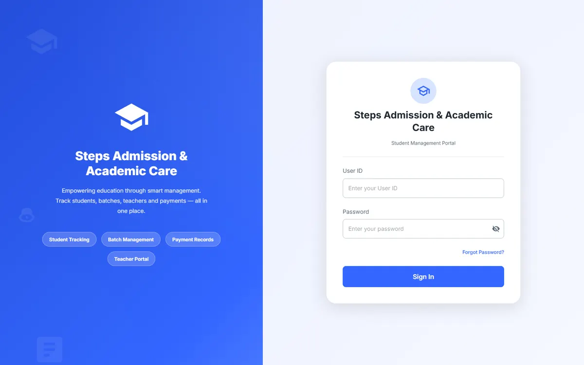 Homepage of Steps Admission & Academic Care